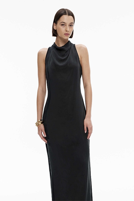 Black Cupro Mock Neck Dress - Women's Black Dresses | Witchery