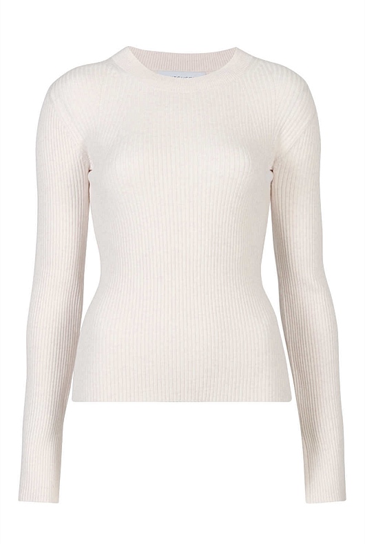 Milk White Wool Blend Crew Rib Knit - Women's Long Sleeve Tops | Witchery