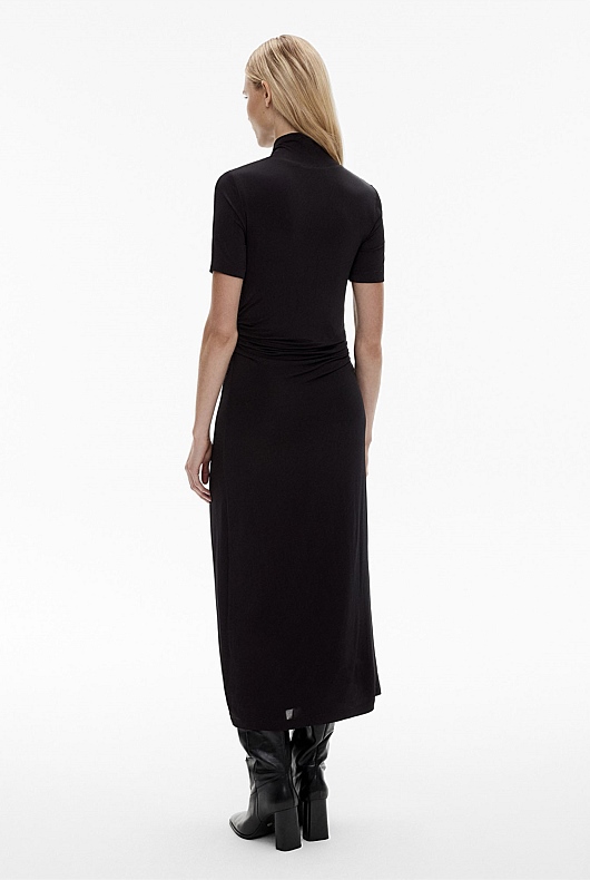 Black Jersey Mock Neck Dress - Women's Black Dresses | Witchery