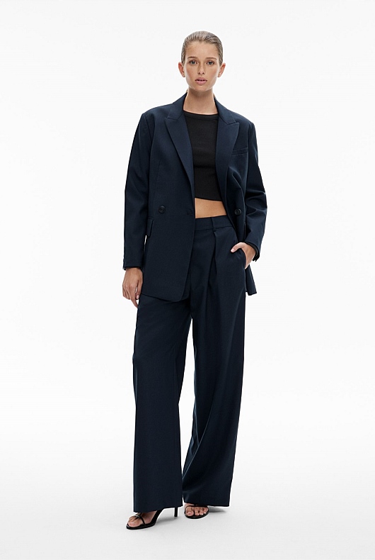 Navy Double-Breasted Boxy Blazer - Women's Blazers | Witchery