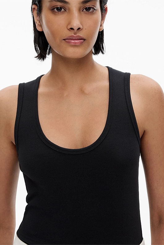 Black Scoop Rib Tank - Women's Sleeveless Tops | Witchery