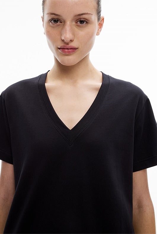 Black V Neck T-Shirt - Women's Short Sleeve Tops | Witchery