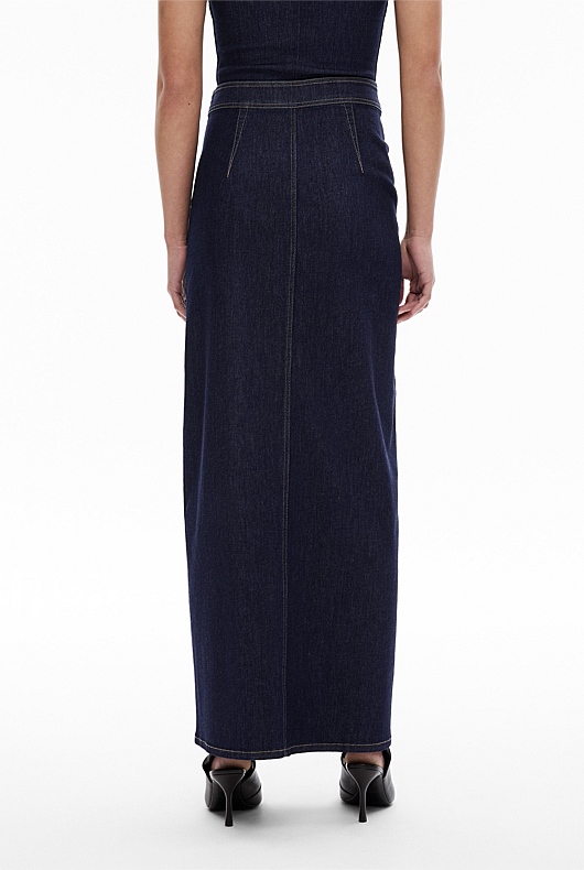 Dark Indigo Denim Split Front Skirt - Women's Denim Skirts | Witchery