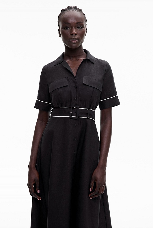 Black Utility Short Sleeve Maxi Dress Women's A Line Dresses Witchery