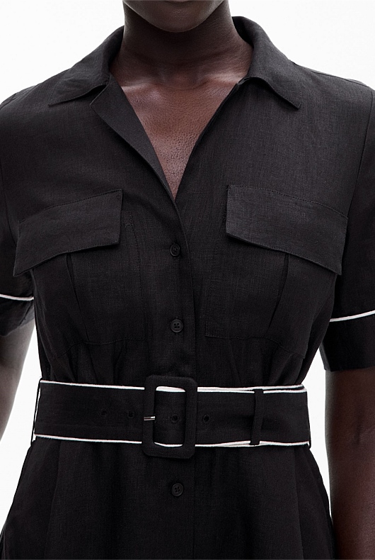 Black Utility Short Sleeve Maxi Dress Women's A Line Dresses Witchery