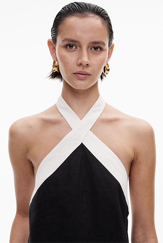 Black Contrast Halter Mini Dress - Women's Christmas Party Dresses ...