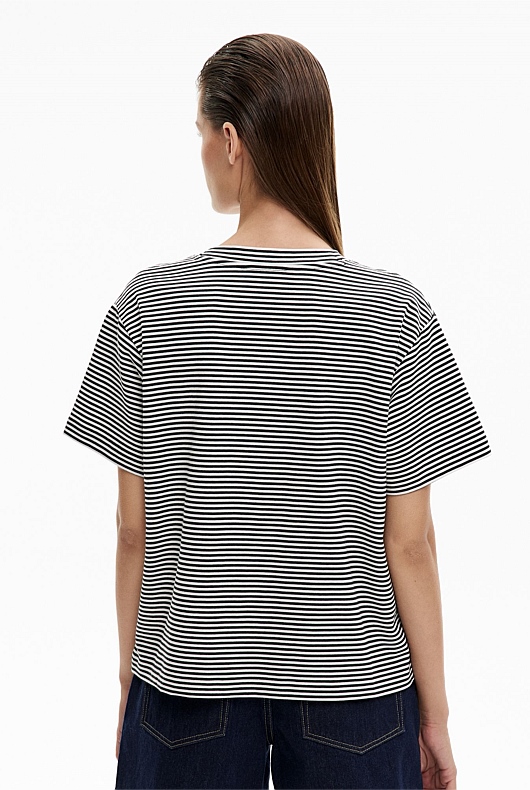Black Stripe V Neck TShirt Women's Short Sleeve Tops Witchery