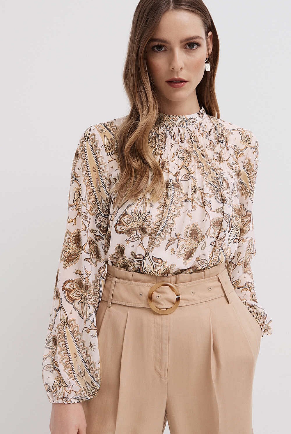 Long Sleeve Pleat Blouse