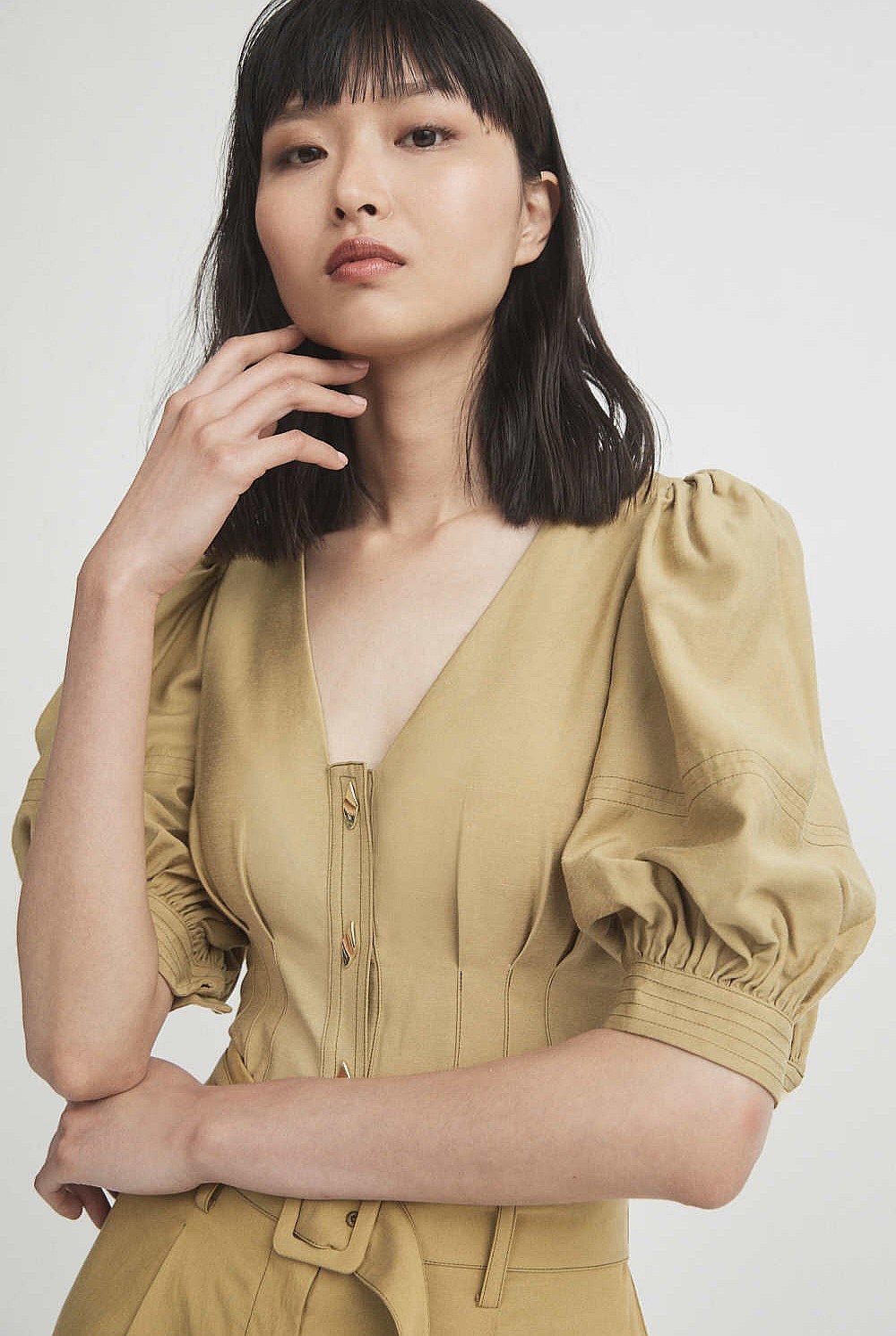 Hearne Green V-Neck Puff Sleeve Blouse - Women's Short Sleeve Shirts ...