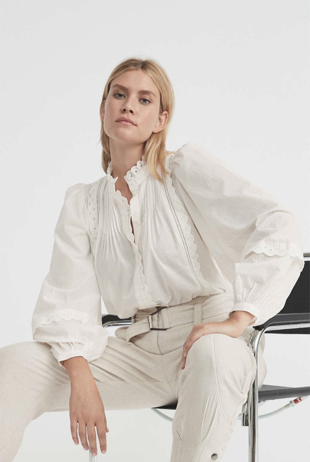 Self-Stripe Lace Blouse