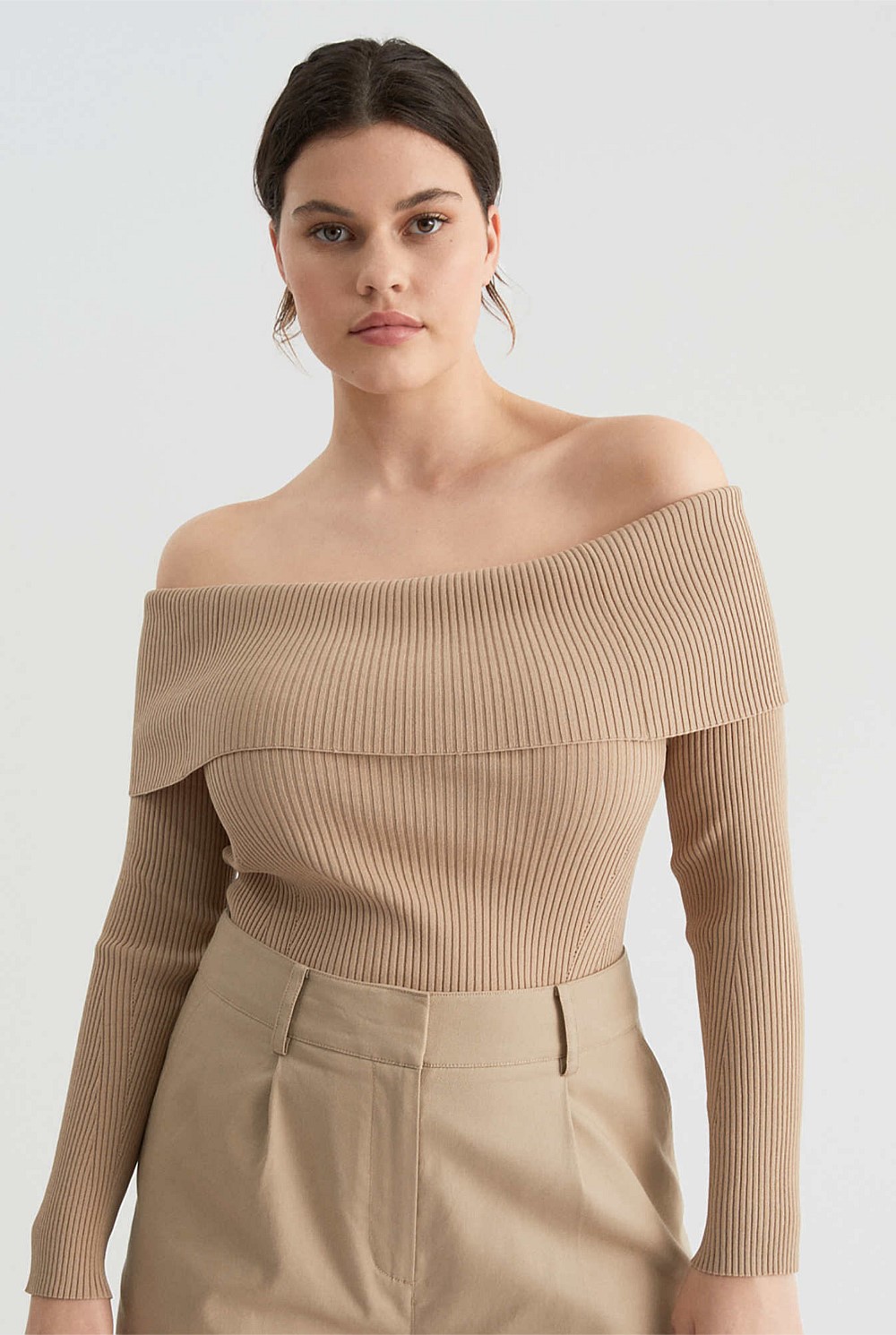 Off Shoulder Rib Knit