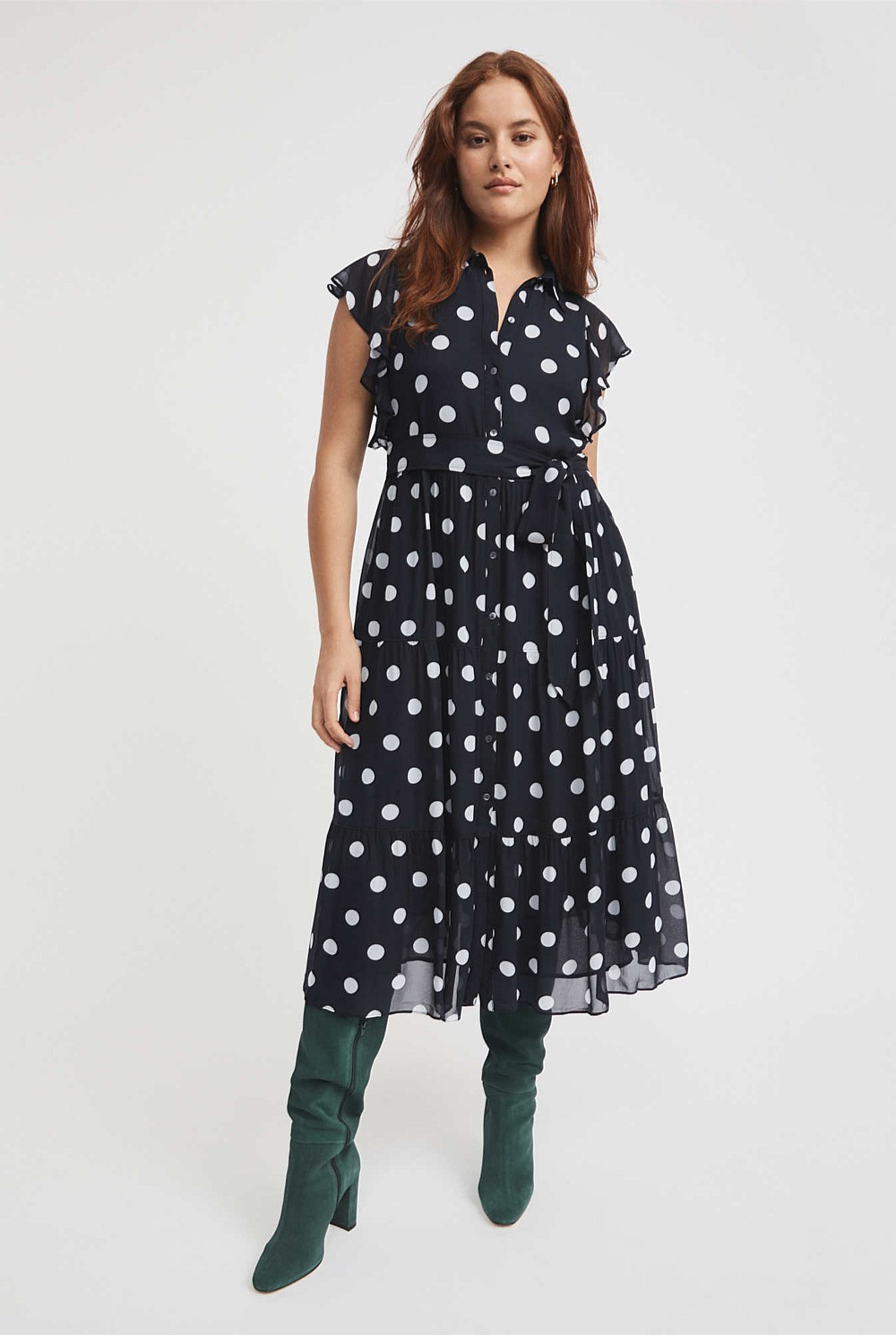 Viscose Spot Print Midi Dress