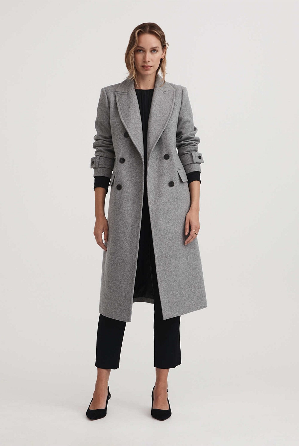 Wool Blend Double Breasted Coat