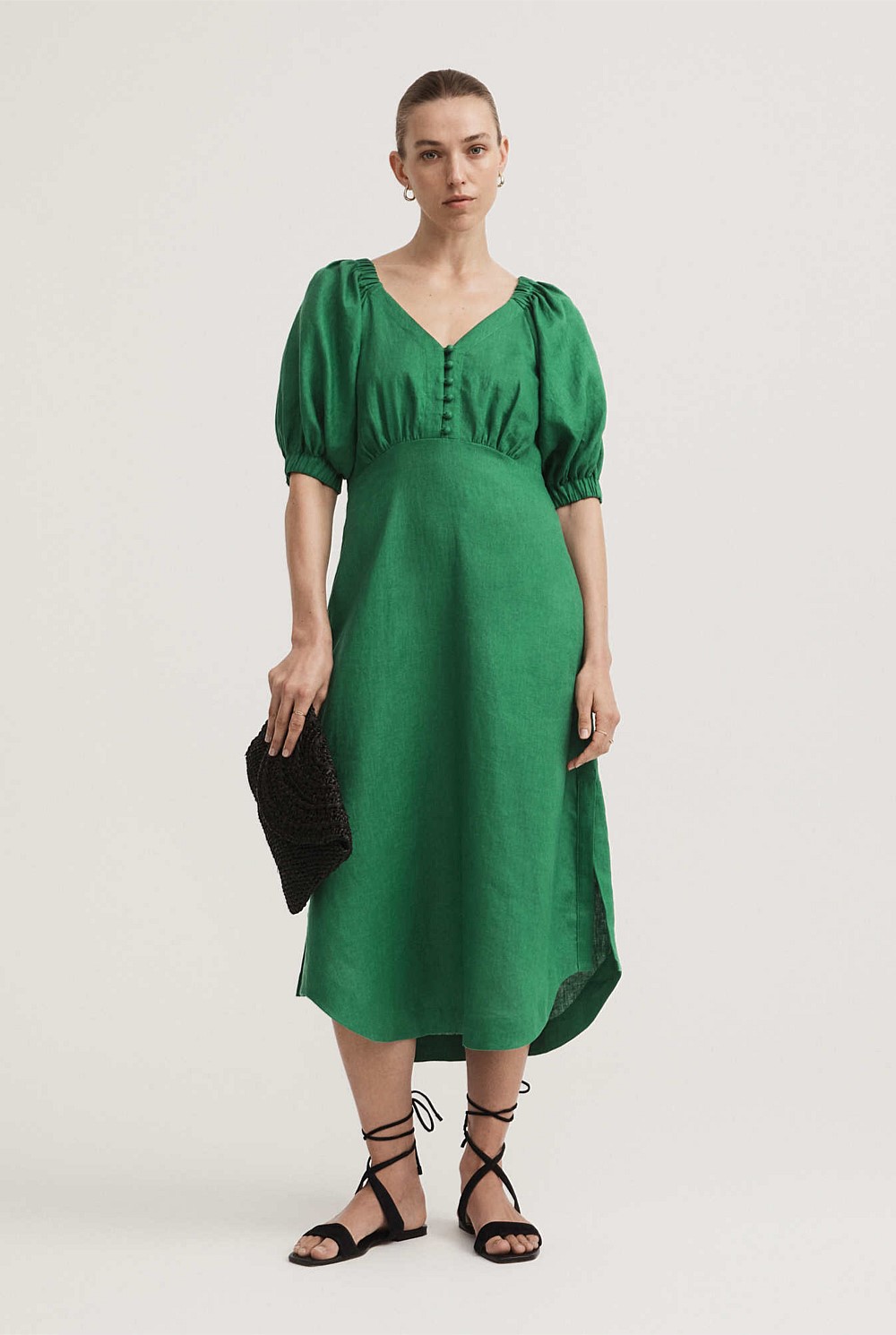 Linen Puff Sleeve Dress