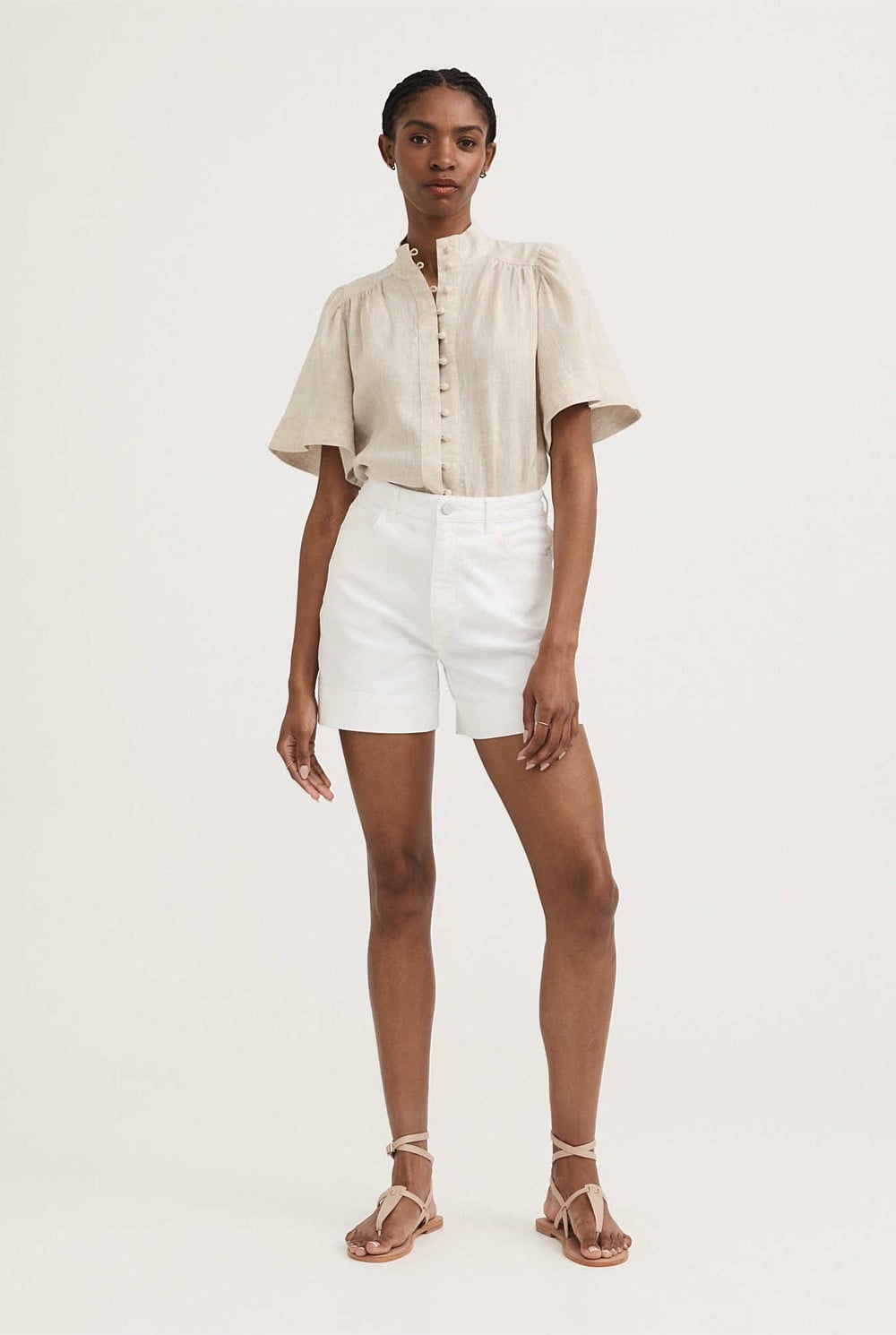 French Linen Flutter Sleeve Blouse
