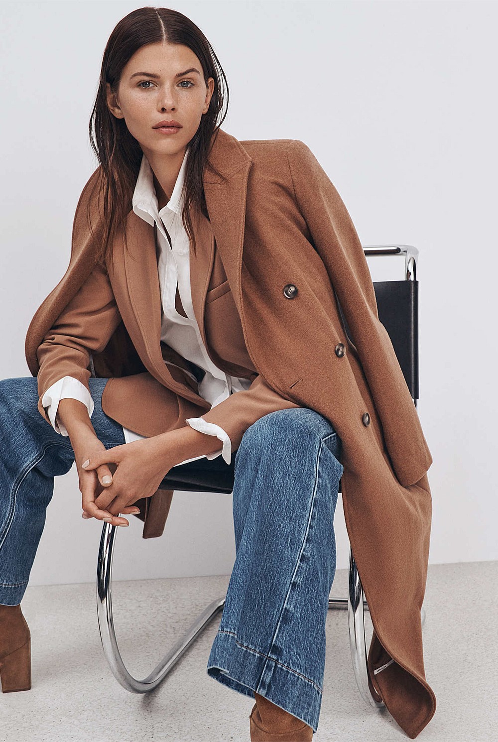 Classic Wool Blend Double Breasted Coat