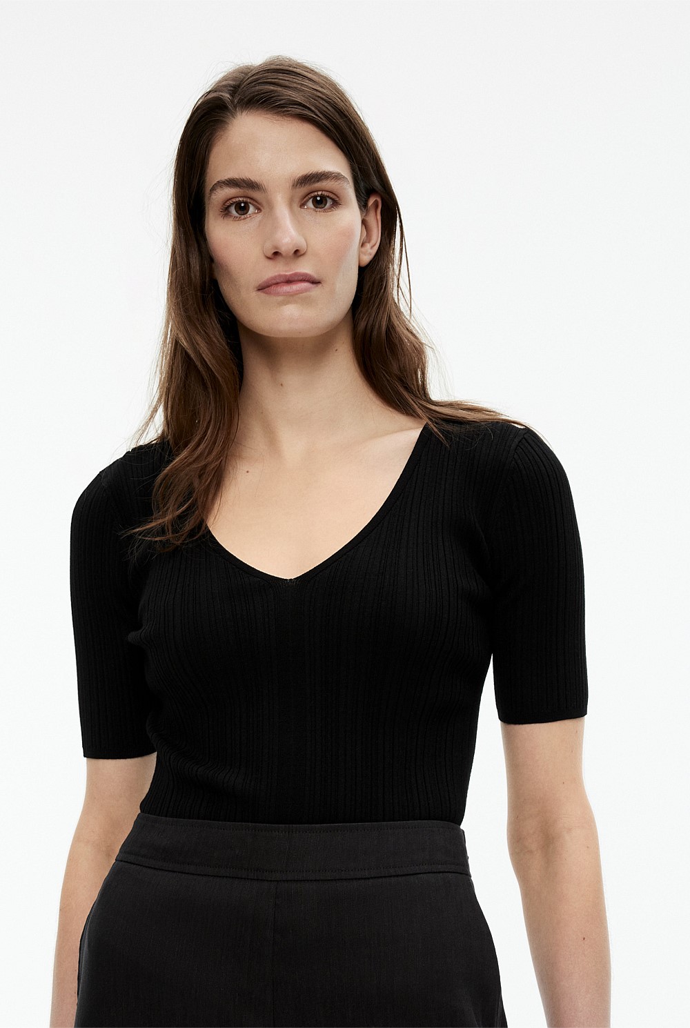 Varigated Ribs Black Variegated Rib Knit - Women's Short Sleeve Tops | Witchery