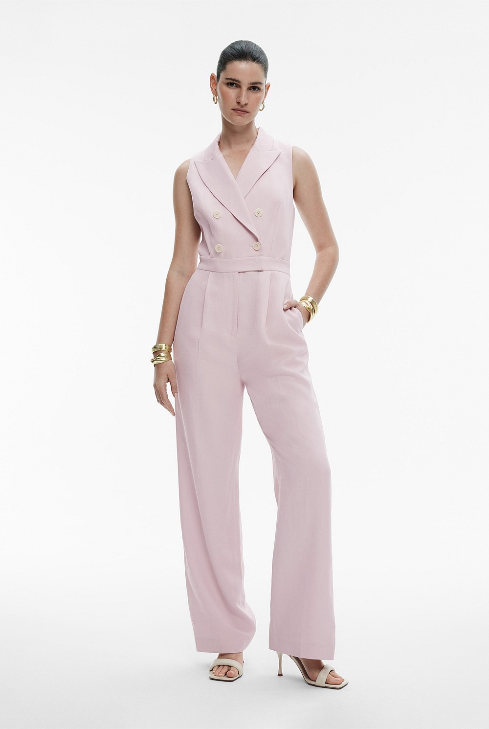 Linen Blend Tuxedo Jumpsuit