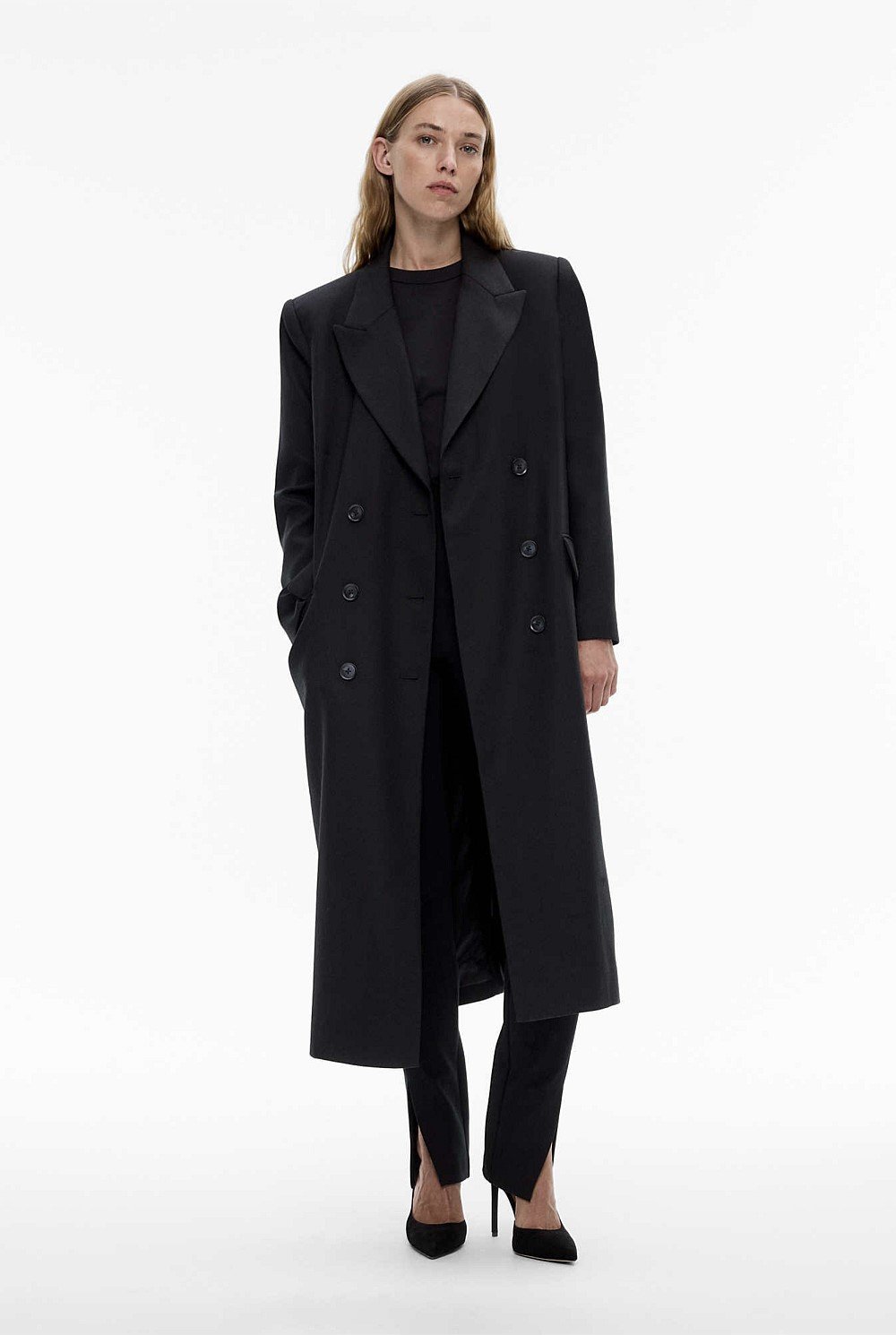 Wool Blend Double-Breasted Blazer Coat