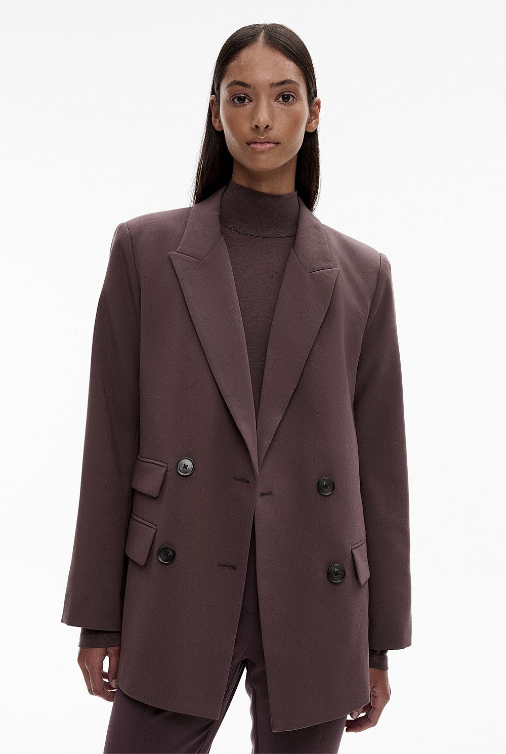 Viscose Blend Double-Breasted Blazer
