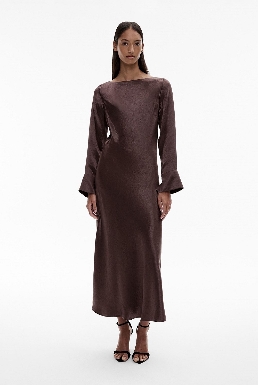 Acetate Long Sleeve Midi Dress