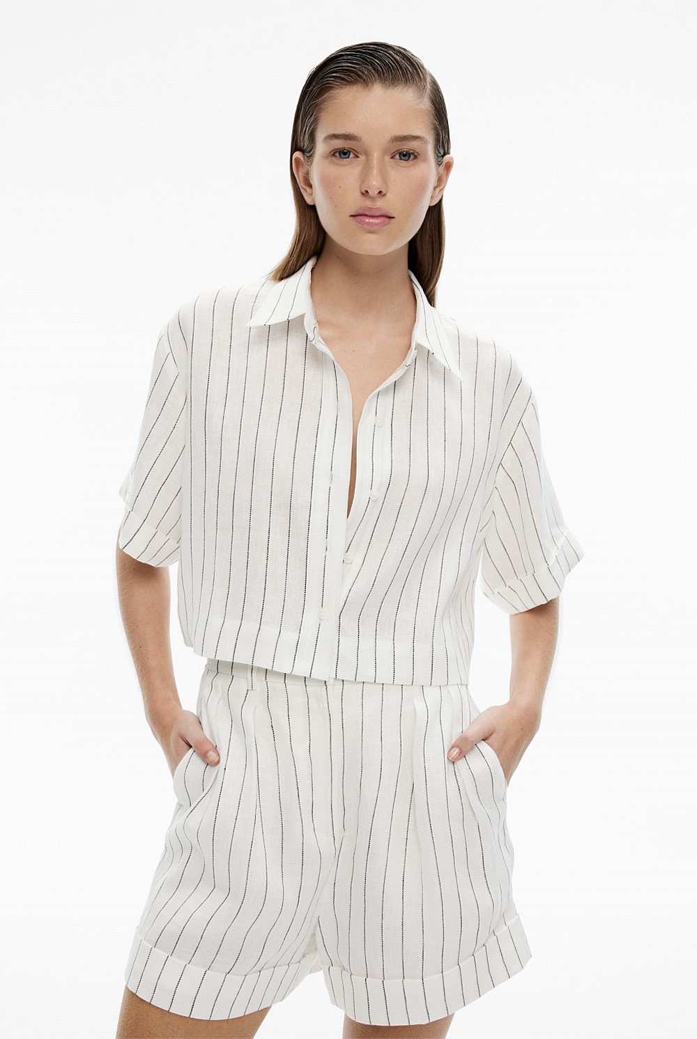 Linen Stripe Crop Shirt