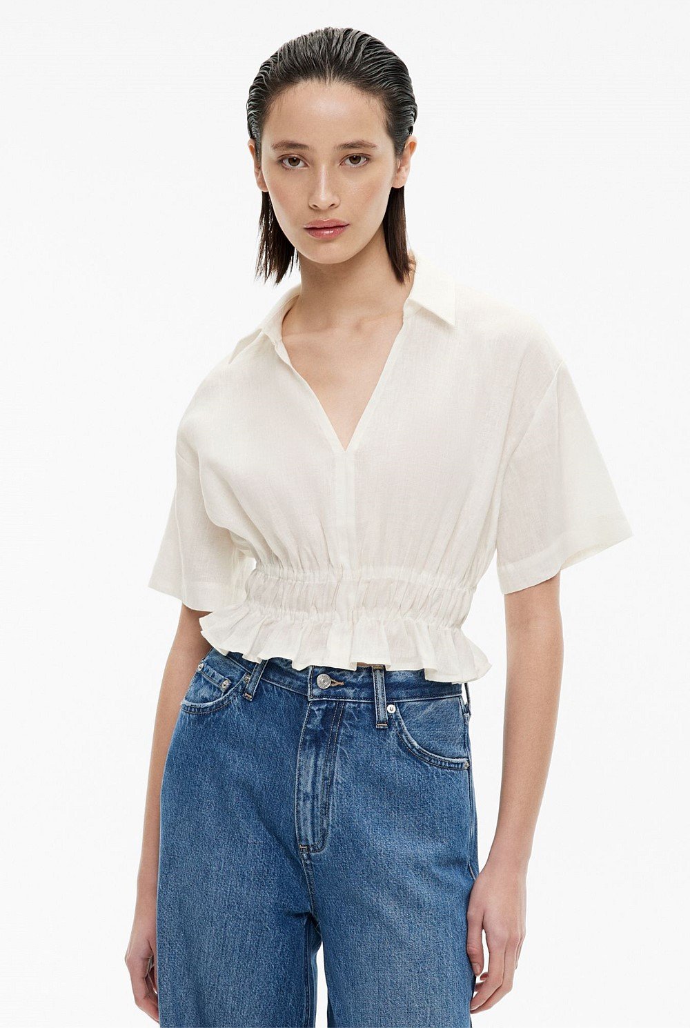 Gathered Waist Short Sleeve Shirt