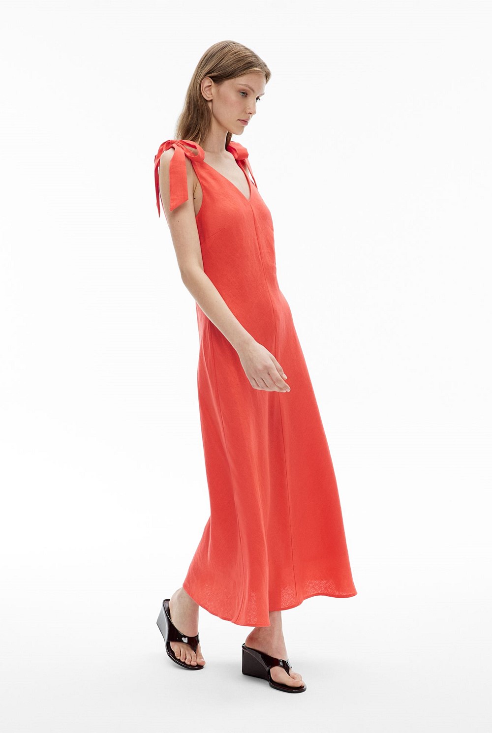 V-Neck Linen Midi Dress