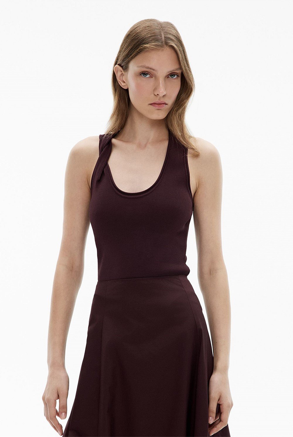 Twist Shoulder Knit Tank Top