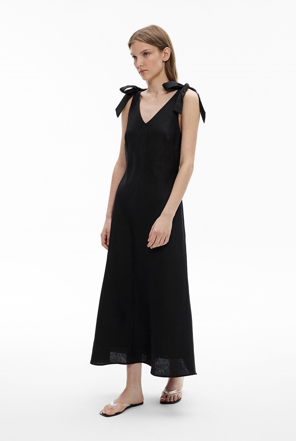 V-Neck Linen Midi Dress