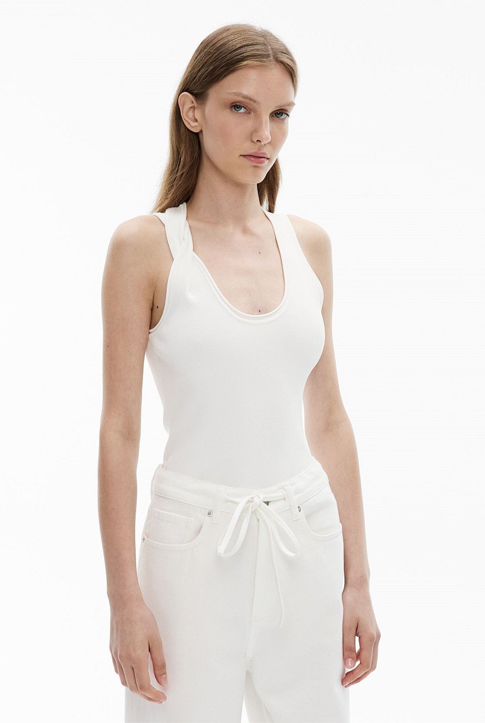 Twist Shoulder Knit Tank Top