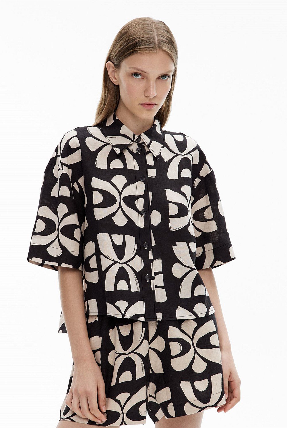 Short Sleeve Printed Linen Shirt