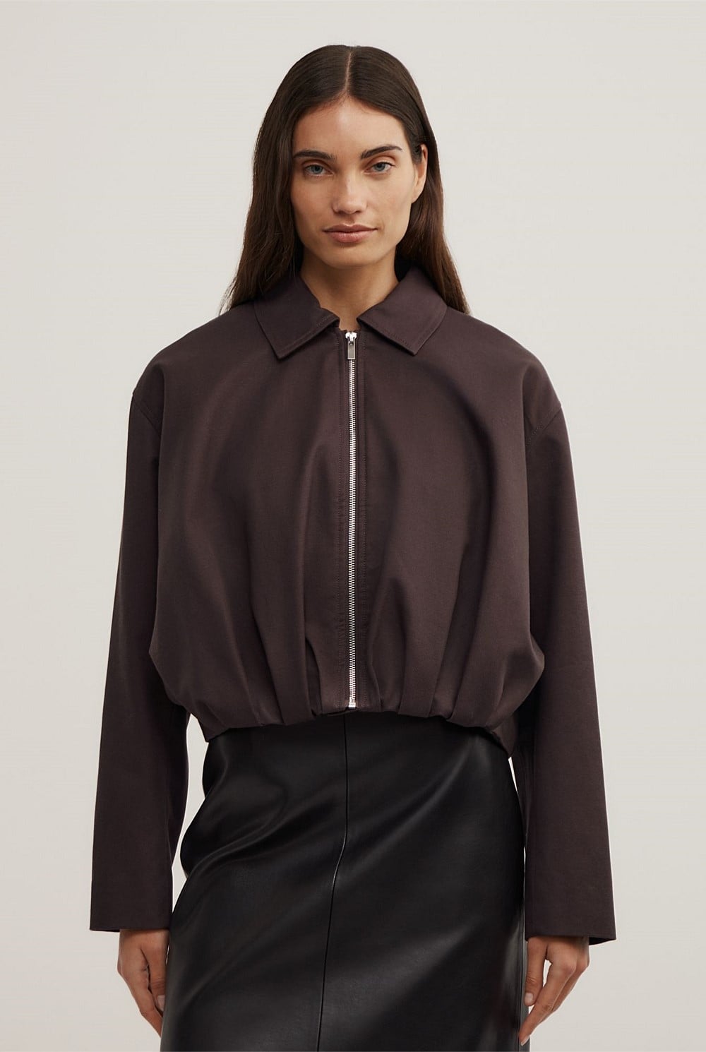 Gathered Hem Bomber Jacket