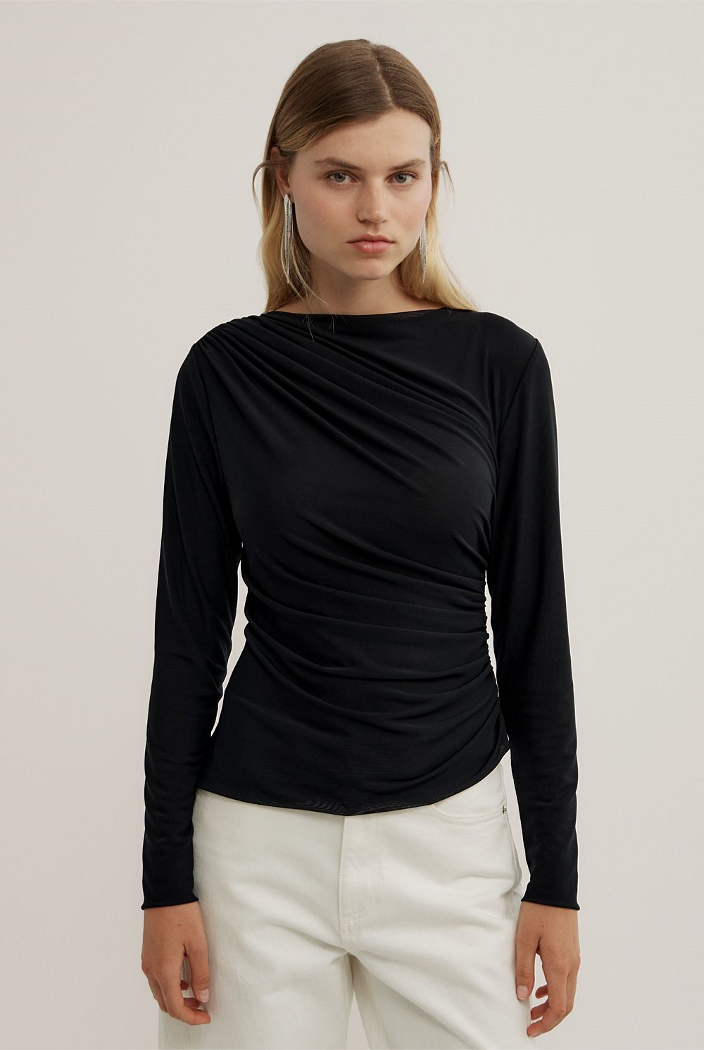 Mesh Drape Long Sleeve Top