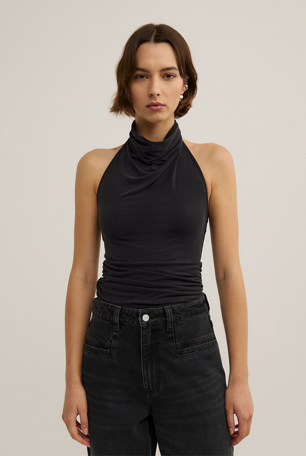 High Neck Cowl Top