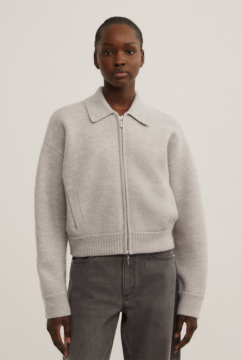 Wool Knit Bomber Jacket