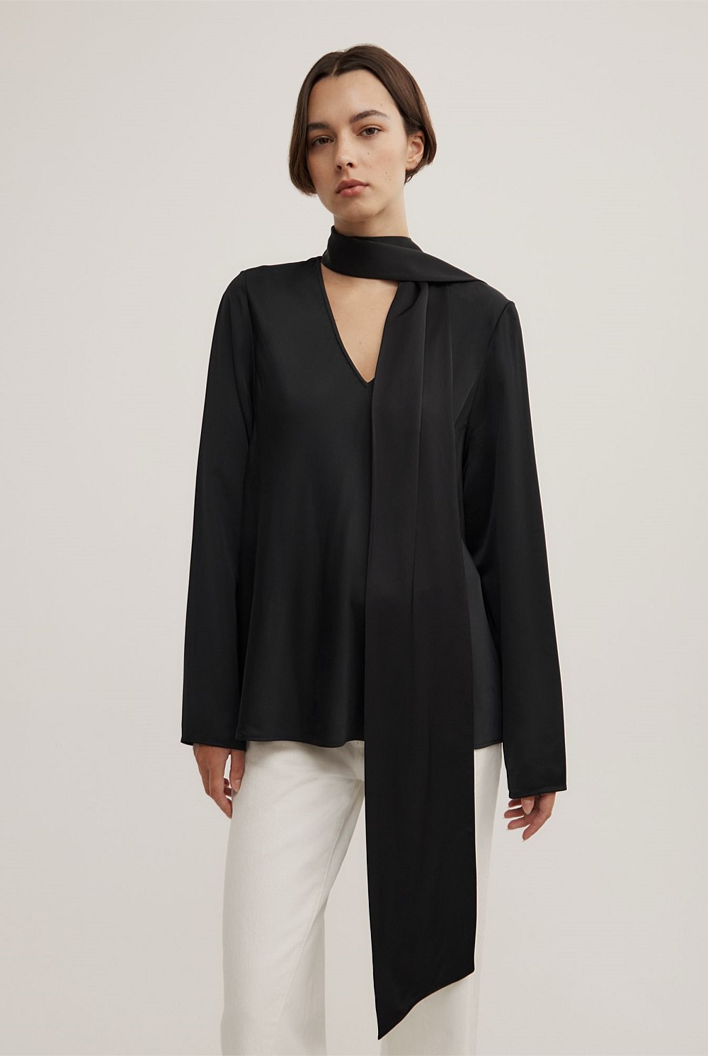Long Sleeve V-Neck Scarf Top