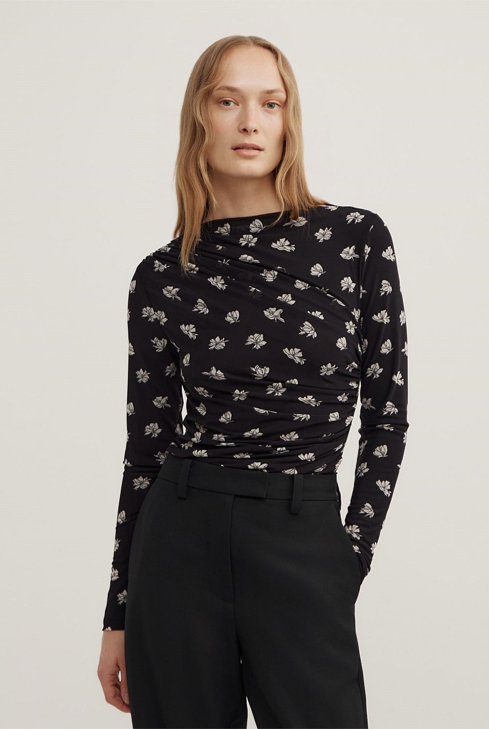 Mesh Drape Long Sleeve Top