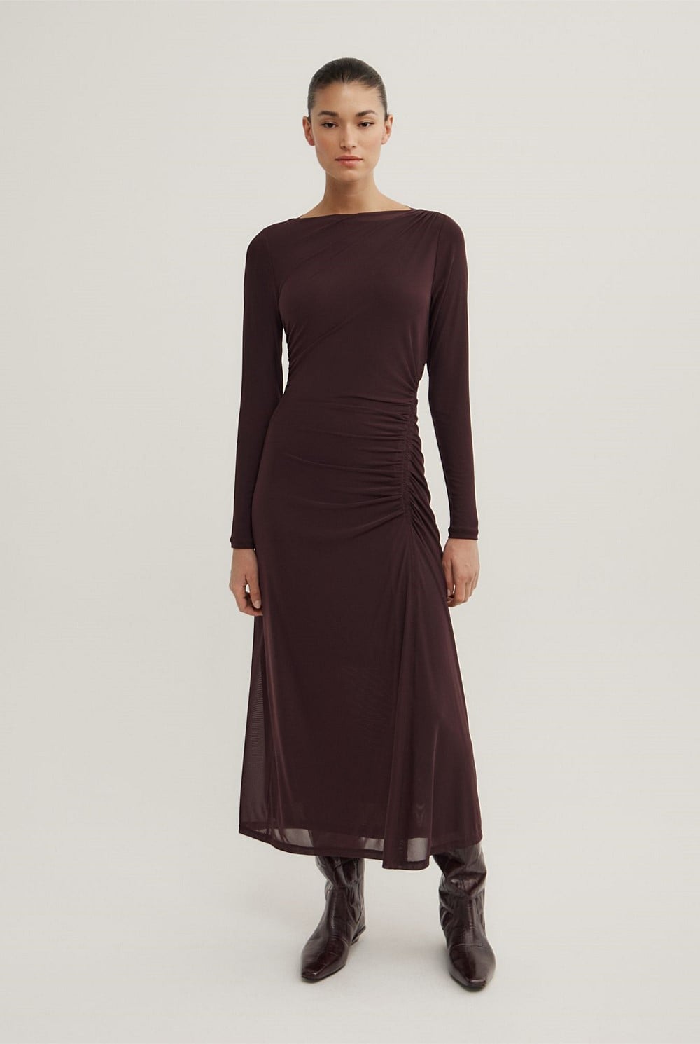 Longsleeve Ruched Mesh Dress