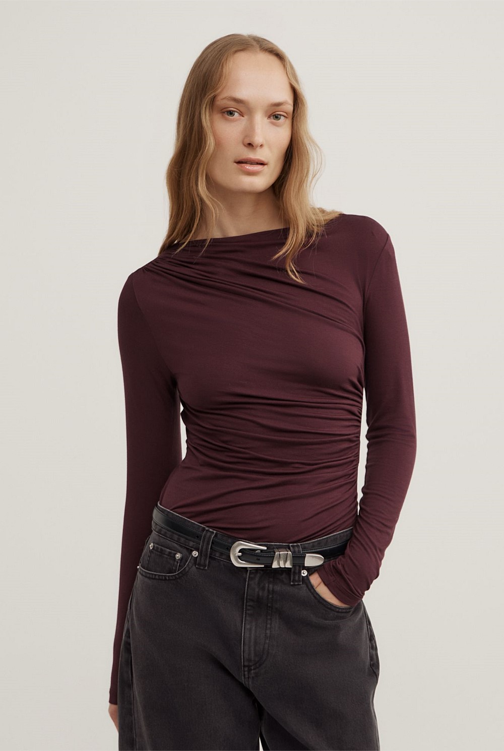Draped Jersey Long Sleeve Top
