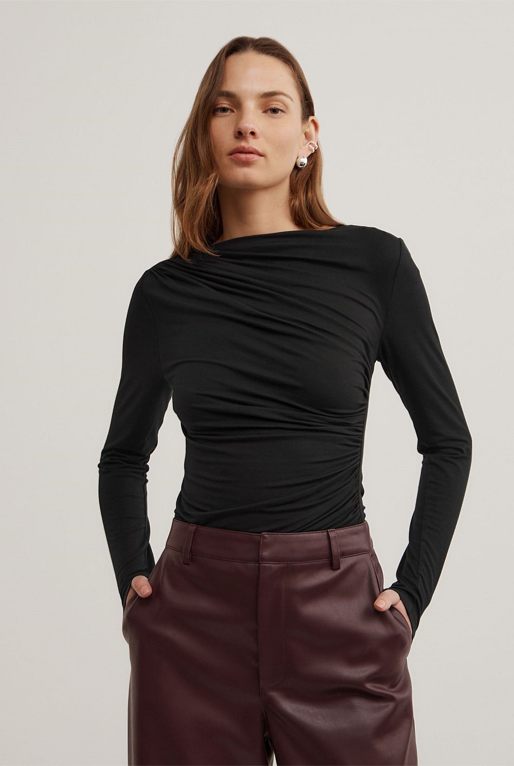 Draped Jersey Long Sleeve Top