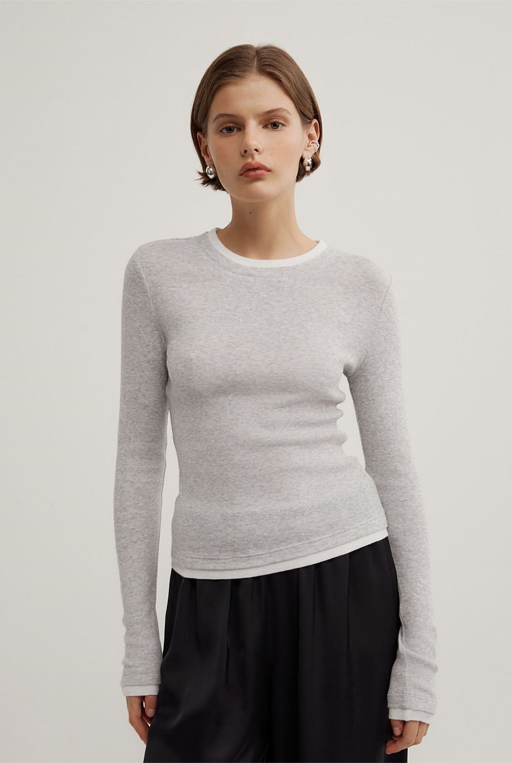 Contrast Trim Long Sleeve Top
