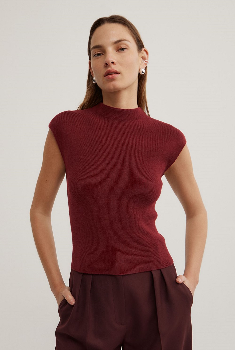 High Neck Knit T-Shirt