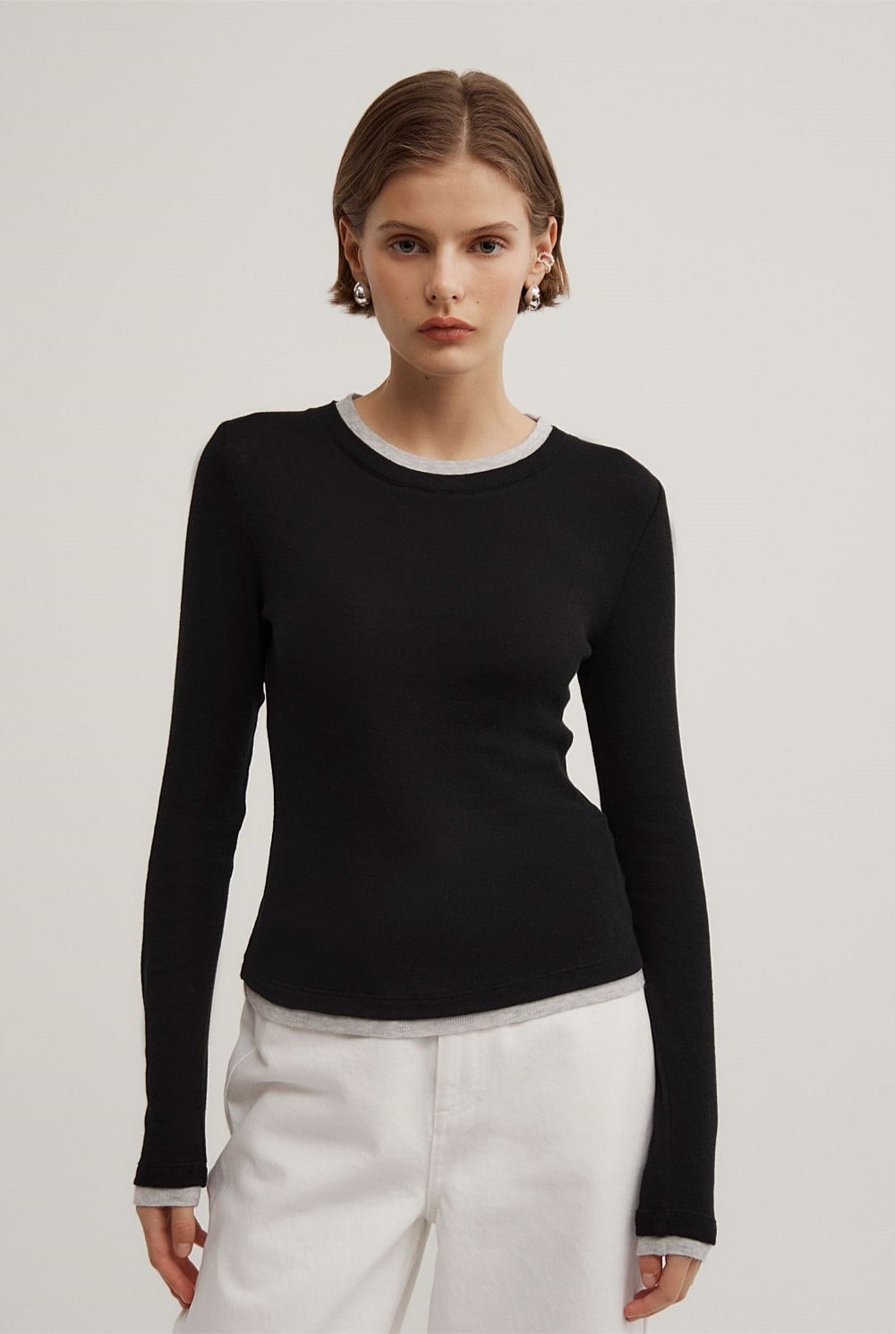 Contrast Trim Long Sleeve Top