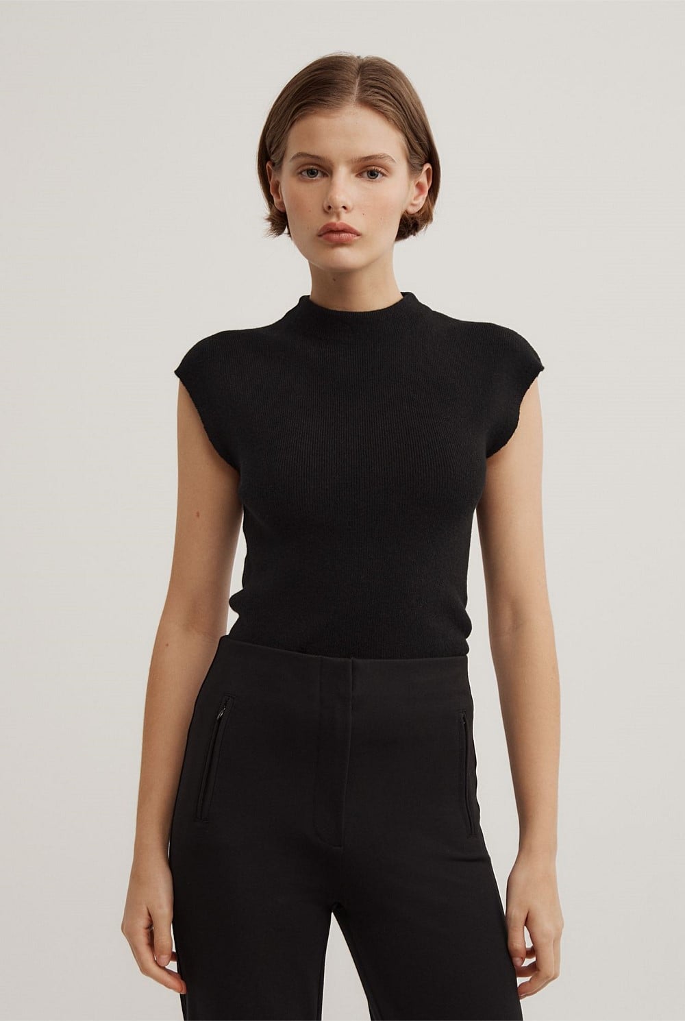 High Neck Knit T-Shirt