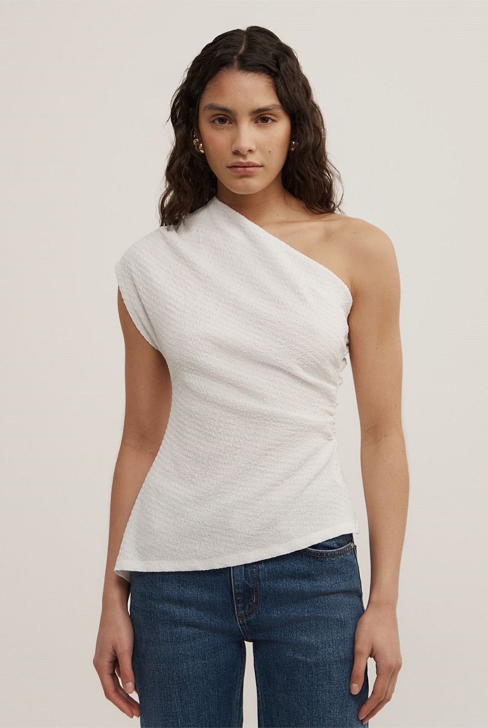 One Shoulder Textured Top