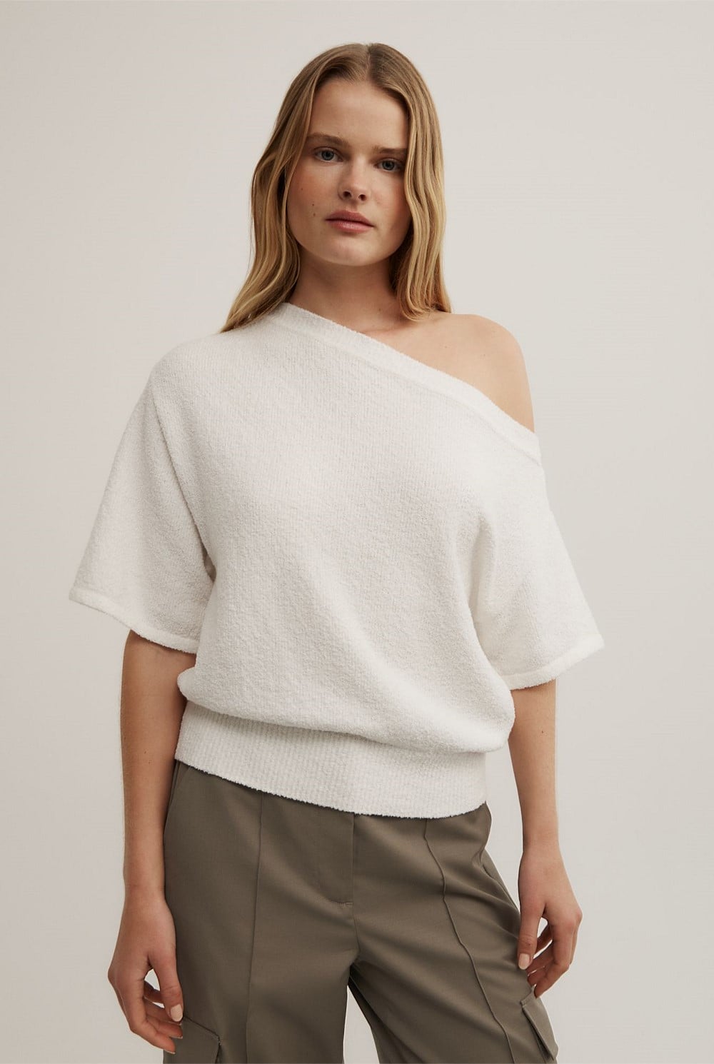 Asymmetric Textured Knit T-Shirt