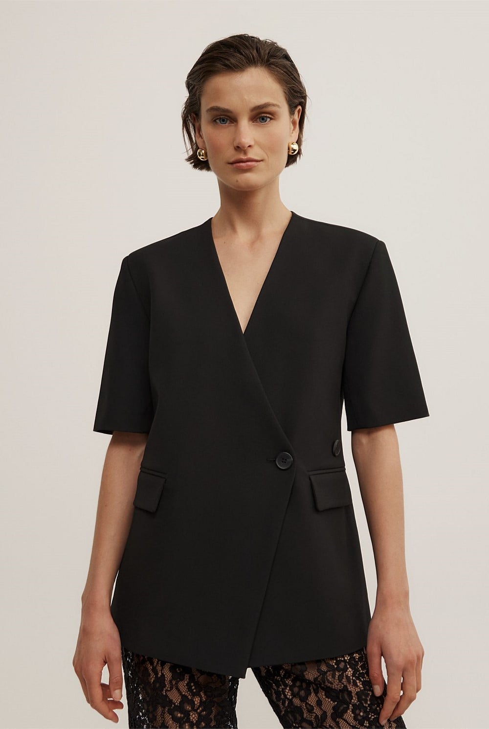 Short Sleeve Wrap Blazer