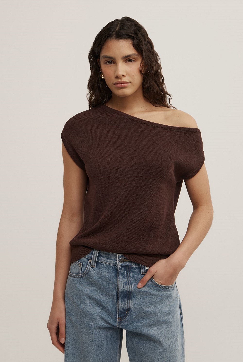 Asymmetric Short Sleeve Slouch Knit
