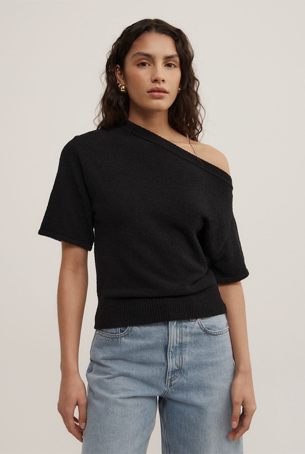 Asymmetric Textured Knit T-Shirt